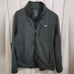 L.L. Bean Mens Slightly Fitted Green Fleece Quarter Zip Pullover Sweater Size L